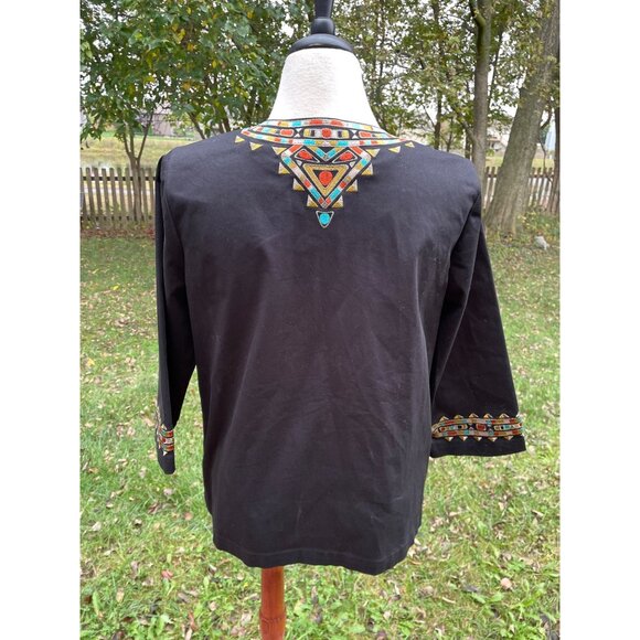 Bob Mackie Wearable Art Medium Black Jacket With Colorful Embroidery & Button Cl - Picture 4 of 9